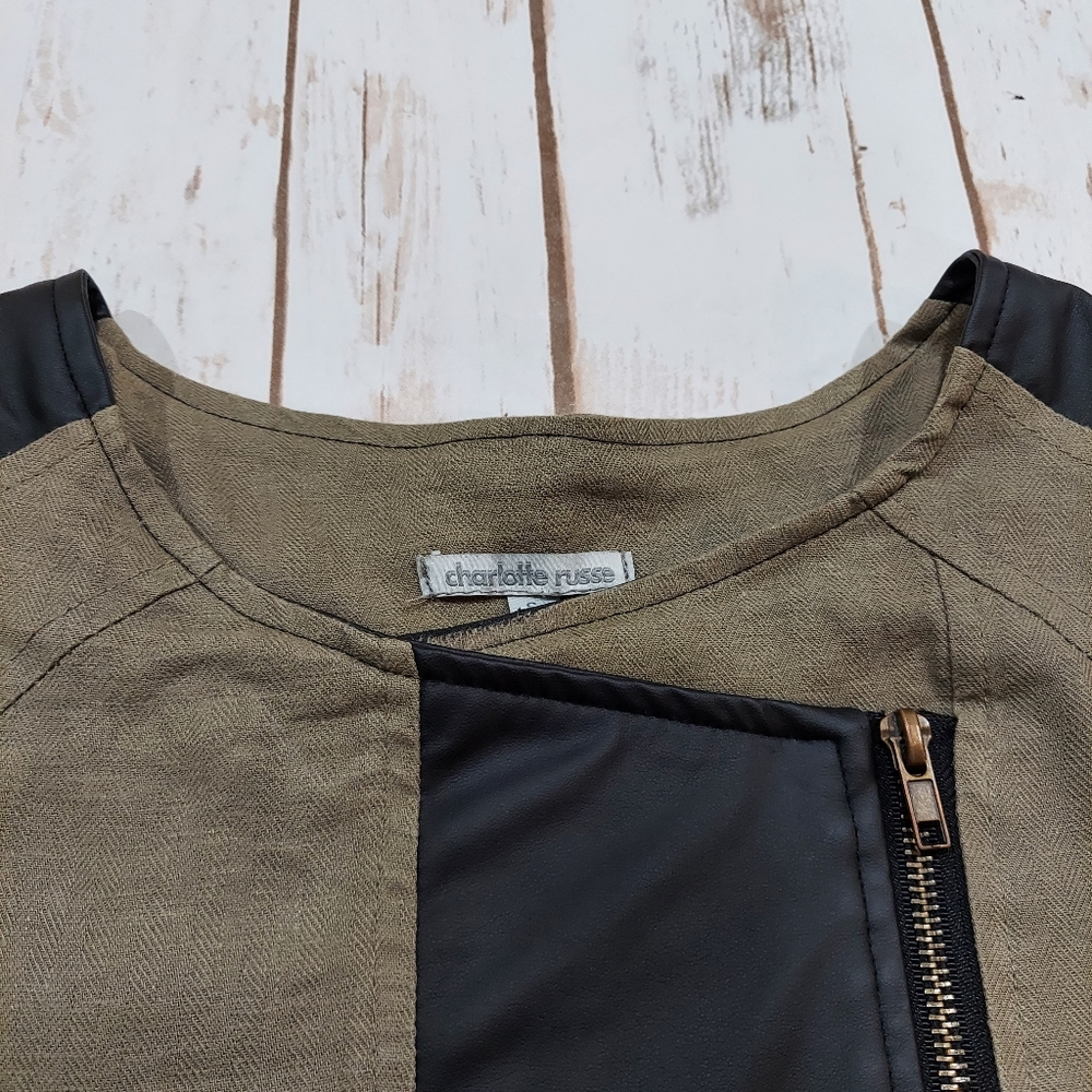Charlotte Russe Olive And Black Faux Leather Moto Jacket Women's S - Picture 15 of 16